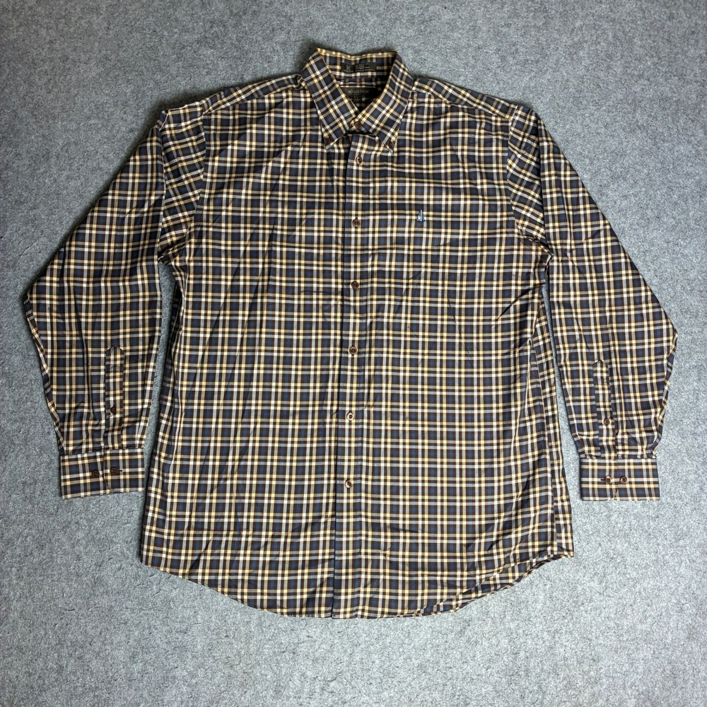 Nordstrom Button Down Shirt Mens Large Brown Plaid Wrinkle Free Classic Fit